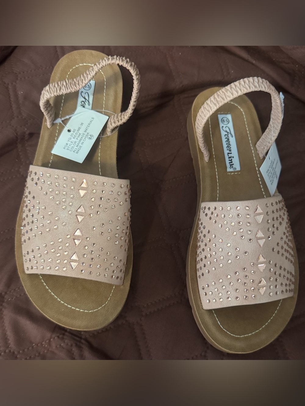 Forever Link Women's Pink Studded Slide Sandals with Elastic Back Strap